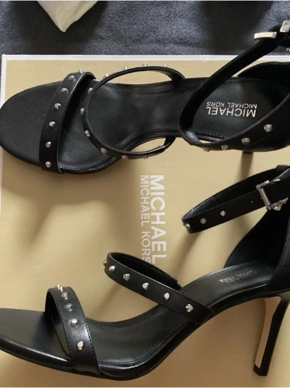 Michael Kors Black Leather Open-Toe Ankle Strap Heels